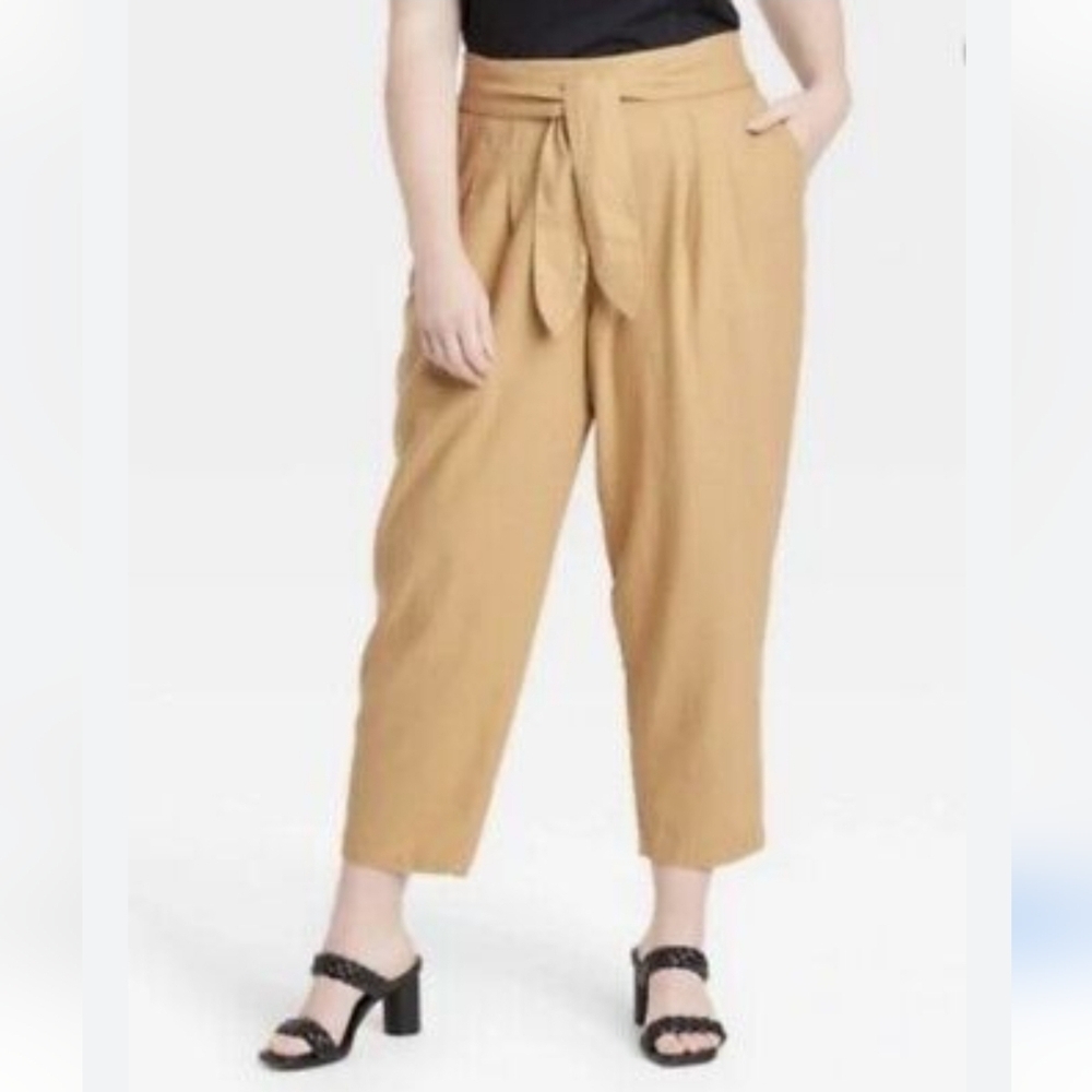 Who what wear Trouser pant women XL linen blend tan casual office lagenlook y2k